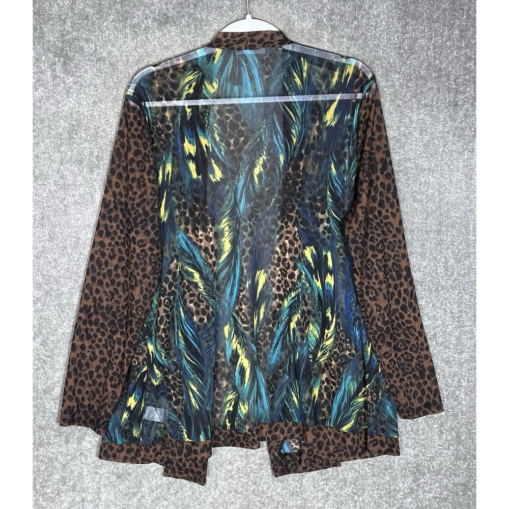 Susan Graver Sheer Mesh Peacock Animal Print Open Cardigan Top Womens Size Large - Picture 2 of 6